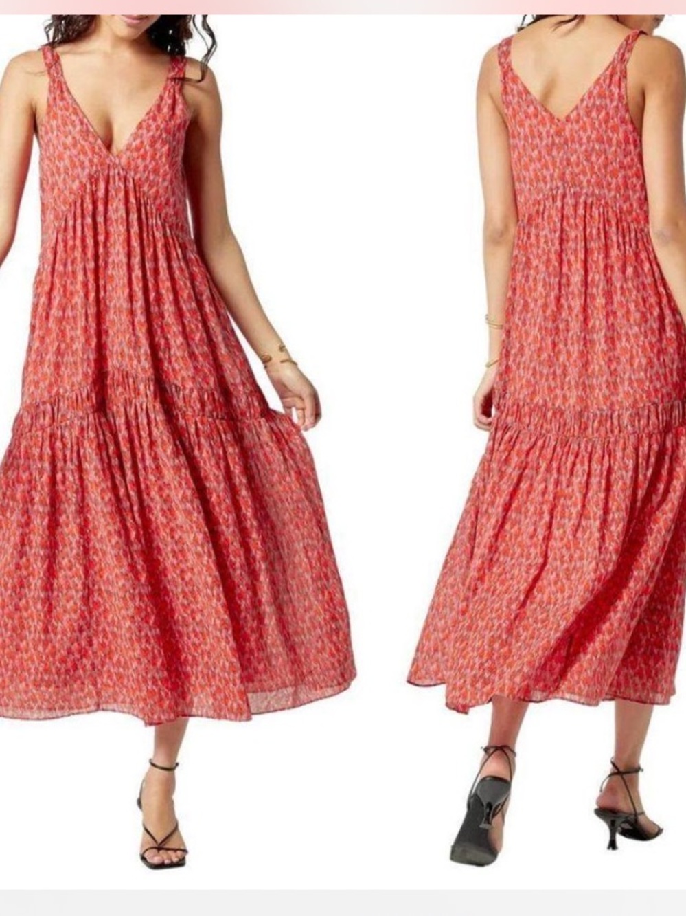Joie Bondi Animal Print Sleeveless Cotton V-Neck Dress Midi dress Plus size XXL